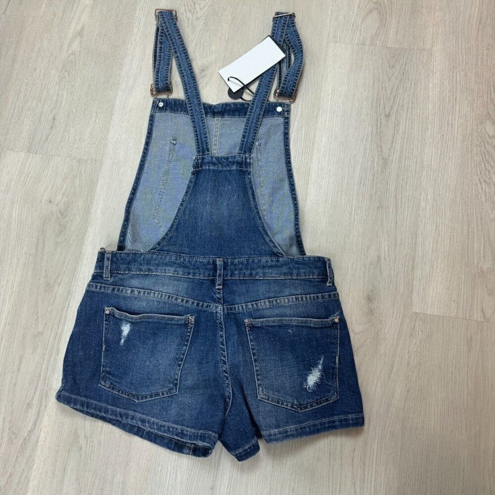 ZARA Trafaluc Denim Overall Shortalls Size Small Medium Wash - Picture 3 of 4